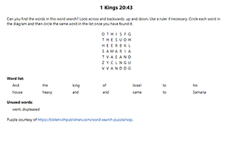 1 Kings 20:43 Word Search Puzzle