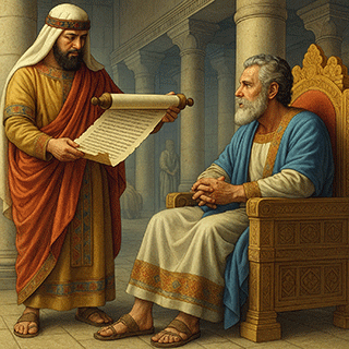Shaphan Reads the law to King Josiah