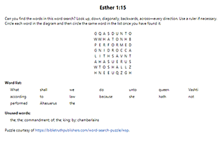 Esther 1:15 Word Search Puzzle