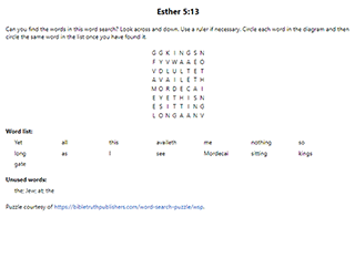 Esther 5:13 Word Search Puzzle