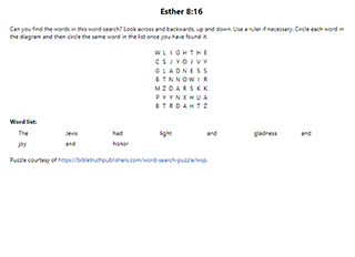 Esther 8:16 Word Search Puzzle