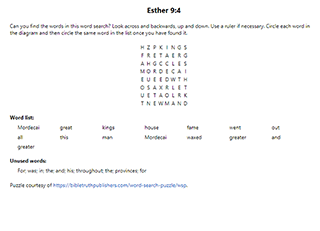 Esther 9:4 Word Search Puzzle