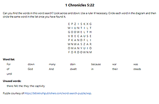 1 Chronicles 5:22 Word Search Puzzle