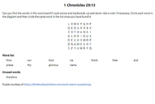 1 Chronicles 29:13 Word Search Puzzle