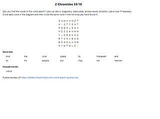 2 Chronicles 33:10 Word Search Puzzle