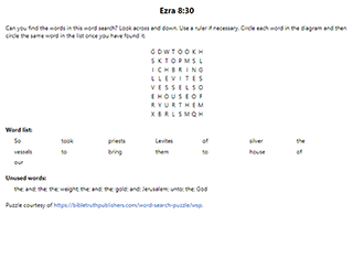 Ezra 8:30 Word Search Puzzle