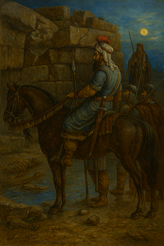 Nehemiah Ezamining the Walls in the Night