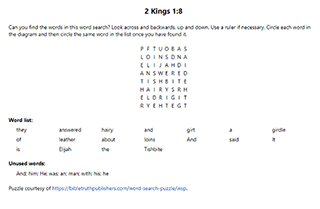 2 Kings 1:8 Word Search Puzzle