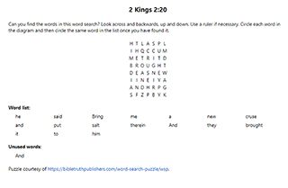 2 Kings 2:20 Word Search Puzzle