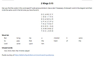 2 Kings 3:15 Word Search Puzzle