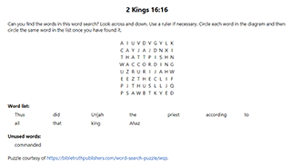 2 Kings 16:16 Word Search Puzzle