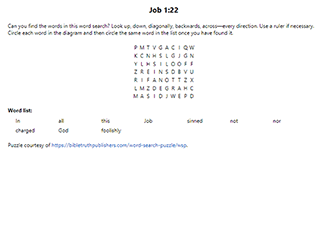 Job 1:22 Word Search Puzzle