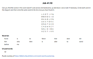 Job 41:10 Word Search Puzzle