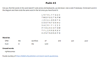 Psalm 4:5 Word Search Puzzle