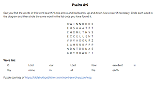 Psalm 8:9 Word Search Puzzle