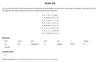 Psalm 9:9 Word Search Puzzle