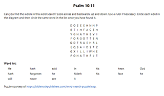 Psalm 10:11 Word Search Puzzle