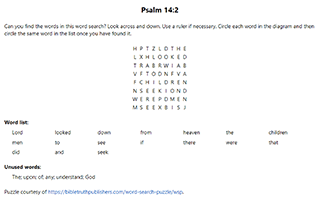 Psalm 14:2 Word Search Puzzle