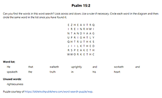 Psalm 15:2 Word Search Puzzle