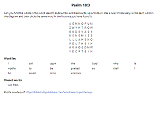 Psalm 18:3 Word Search Puzzle
