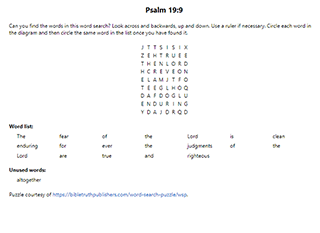 Psalm 19:9 Word Search Puzzle