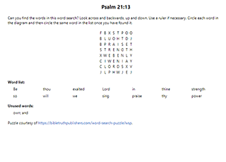 Psalm 21:13 Word Search Puzzle