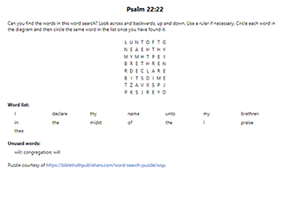 Psalm 22:22 Word Search Puzzle