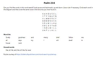 Psalm 23:6 Word Search Puzzle
