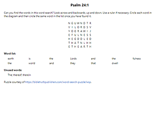 Psalm 24:1 Word Search Puzzle