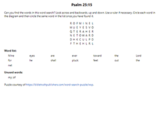 Psalm 25:15 Word Search Puzzle