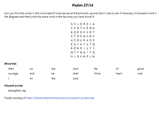 Psalm 27:14 Word Search Puzzle