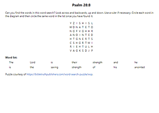 Psalm 28:8 Word Search Puzzle