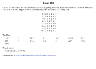 Psalm 29:3 Word Search Puzzle