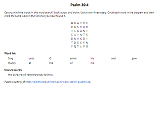 Psalm 30:4 Word Search Puzzle