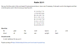 Psalm 32:11 Word Search Puzzle