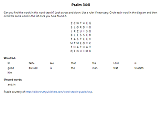 Psalm 34:8 Word Search Puzzle