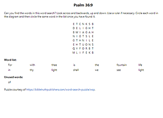 Psalm 36:9 Word Search Puzzle