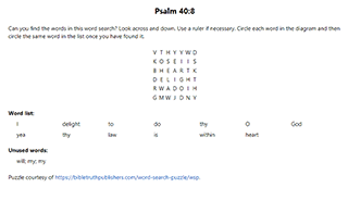 Psalm 40:8 Word Search Puzzle