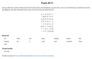 Psalm 45:11 Word Search Puzzle