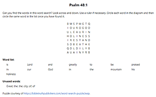 Psalm 48:1 Word Search Puzzle