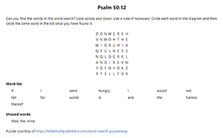 Psalm 50:12 Word Search Puzzle