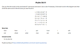 Psalm 56:11 Word Search Puzzle