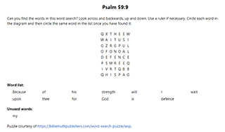 Psalm 59:9 Word Search Puzzle