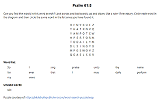Psalm 61:8 Word Search Puzzle