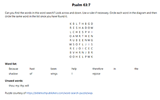 Psalm 63:7 Word Search Puzzle