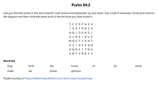 Psalm 66:2 Word Search Puzzle