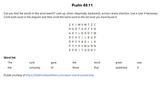 Psalm 68:11 Word Search Puzzle