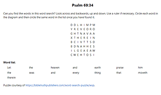 Psalm 69:34 Word Search Puzzle