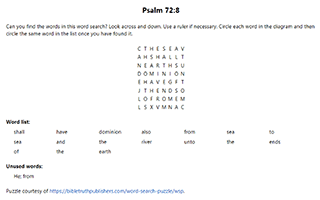 Psalm 72:8 Word Search Puzzle