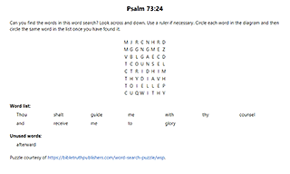Psalm 73:24 Word Search Puzzle